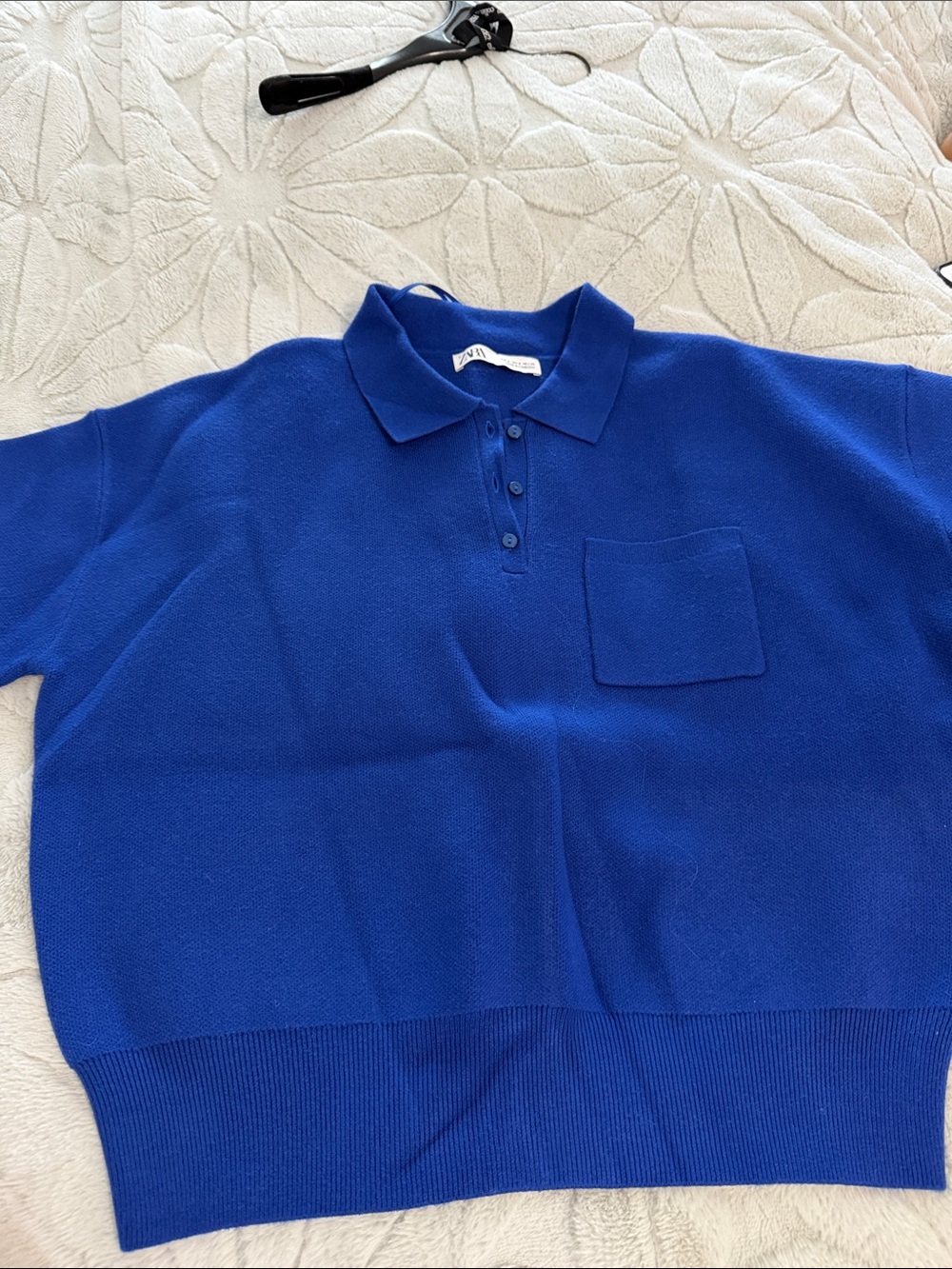 Zara Royal Blue Polo-Neck V-Neck Sweater with Chest Pocket